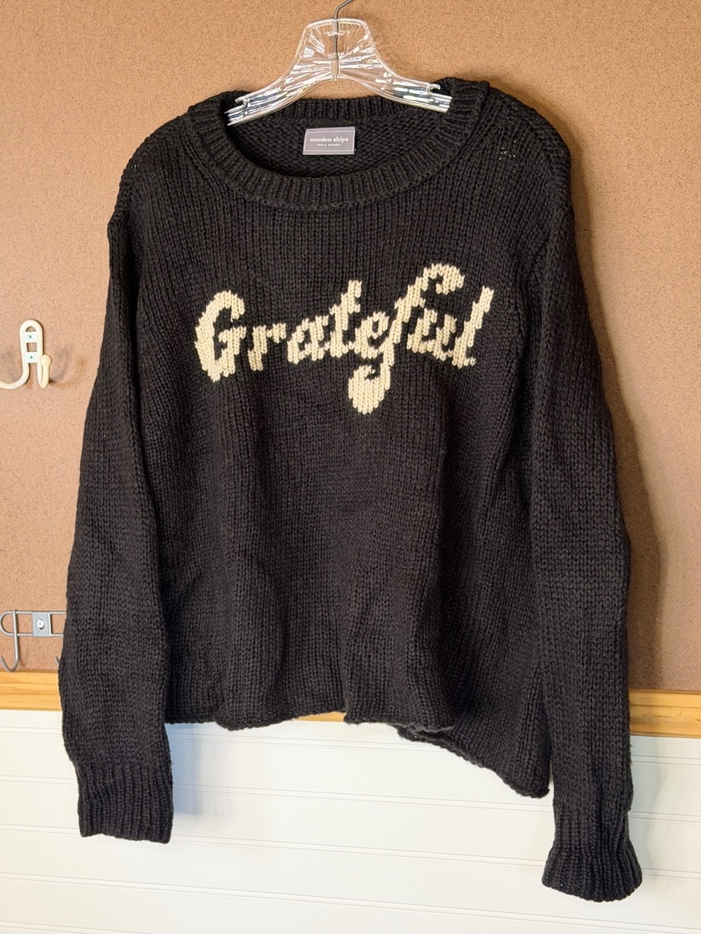 Wooden Ships Women’s XL Black Knit Crewneck Long Sleeve “Grateful” Sweater